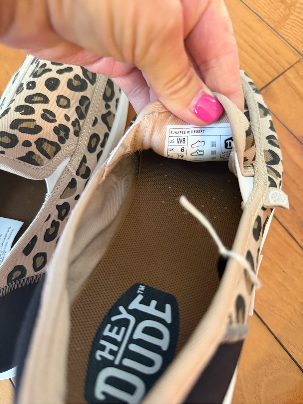 Hey Dude Leopard Print Slip-On Sneakers in Tan, Black, White size 8 nwt - Picture 6 of 7